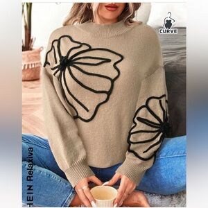 Floral pattern loose drop shoulder sweater